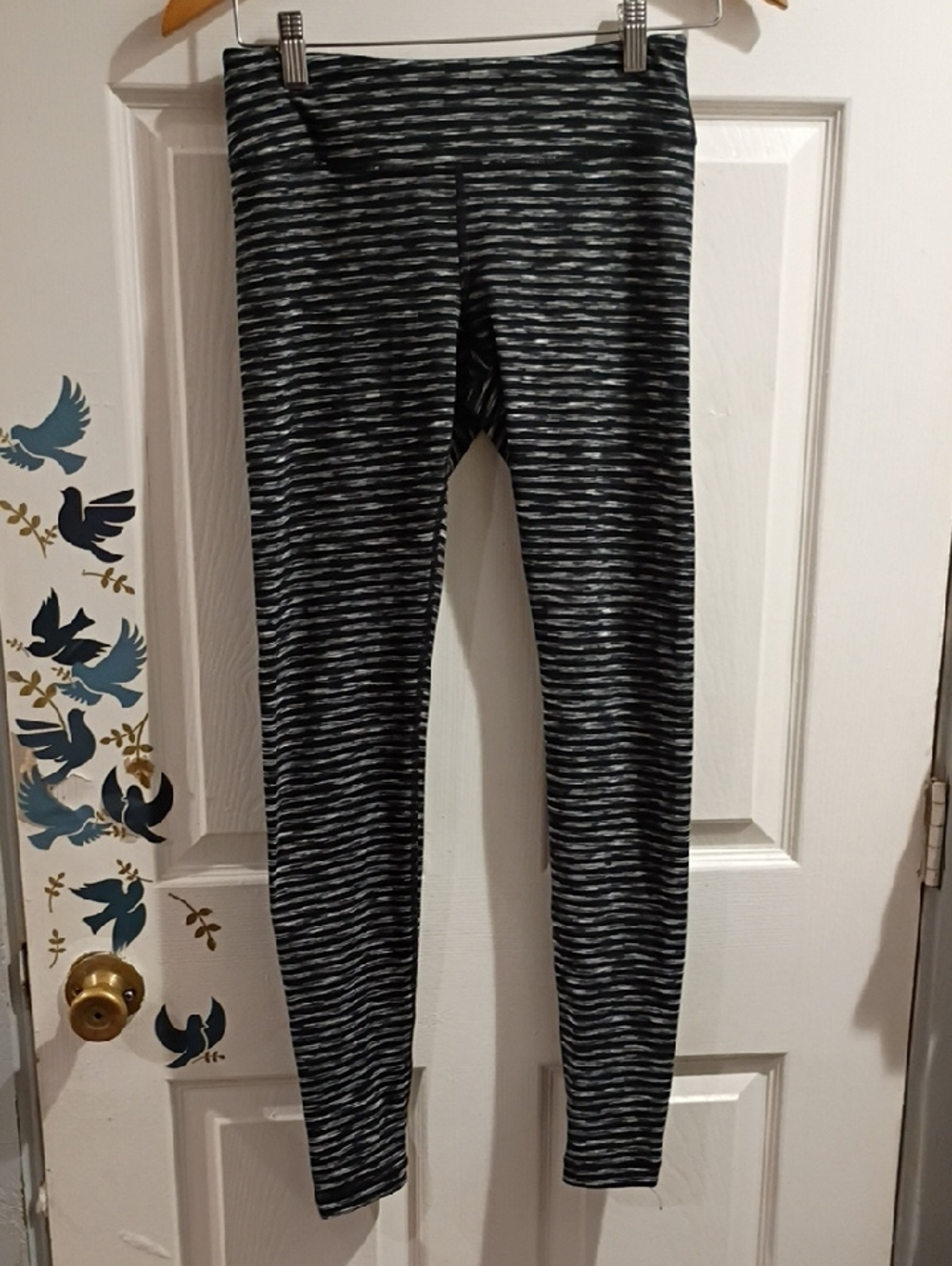 Zella Black & Gray Striped Performance Leggings